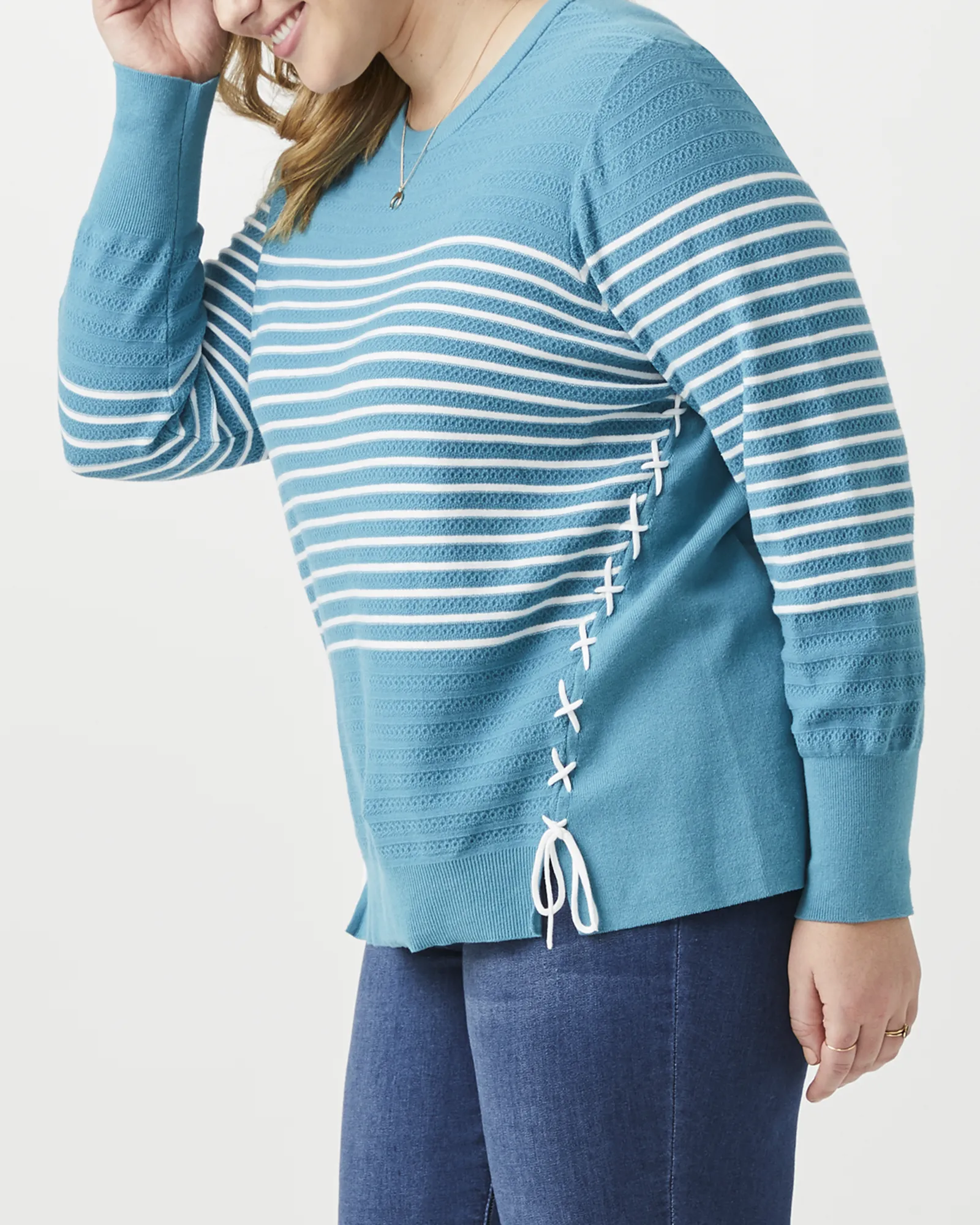 Eliza Striped Sweater | Turquoise / White
