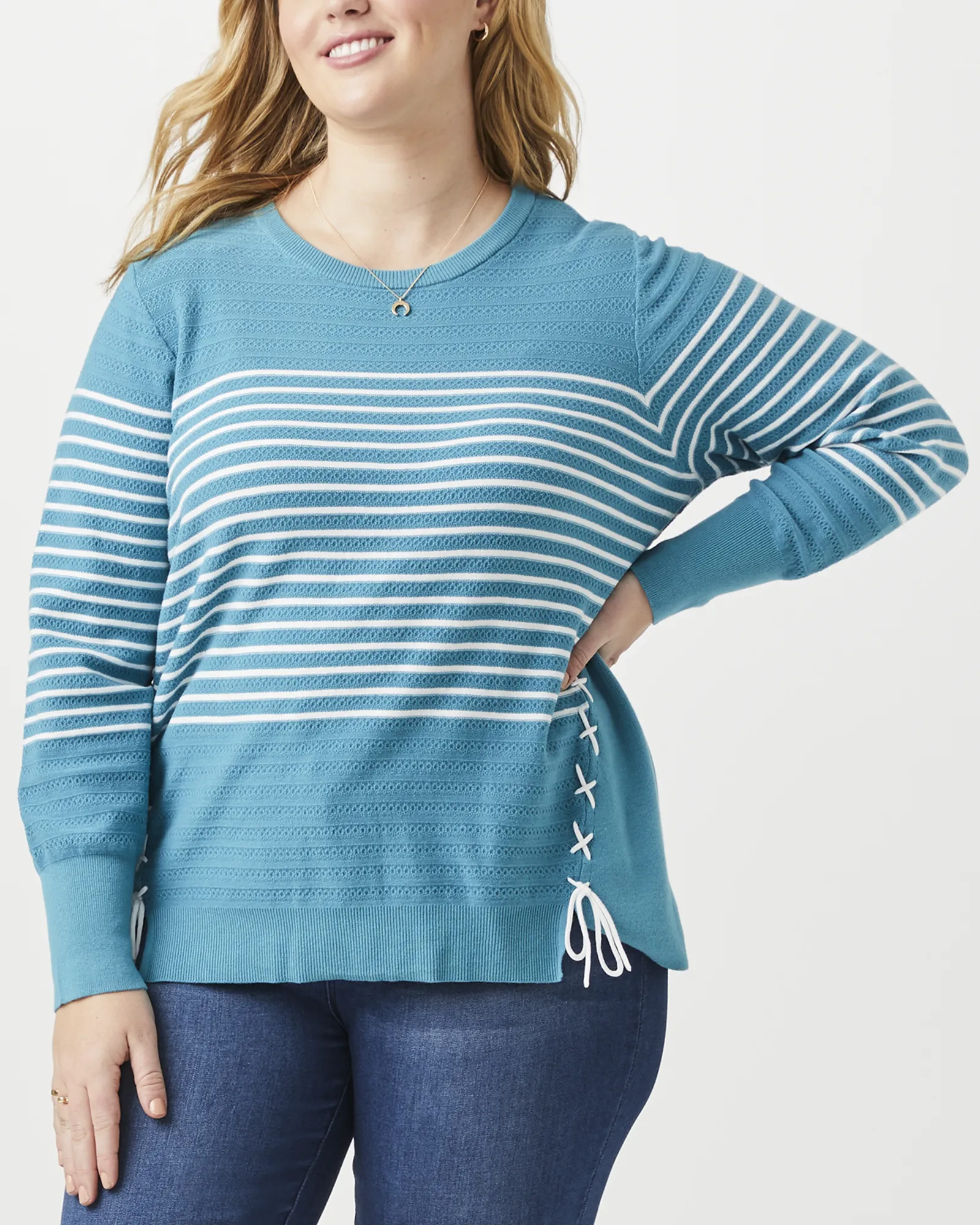 Eliza Striped Sweater | Turquoise / White