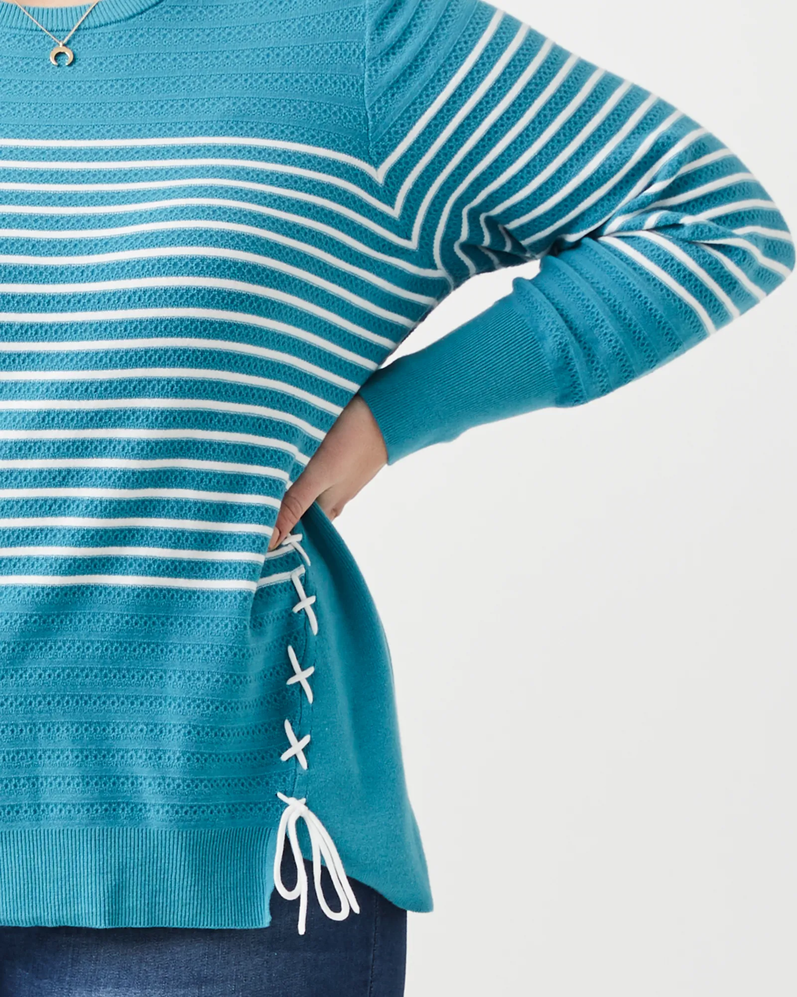 Eliza Striped Sweater | Turquoise / White