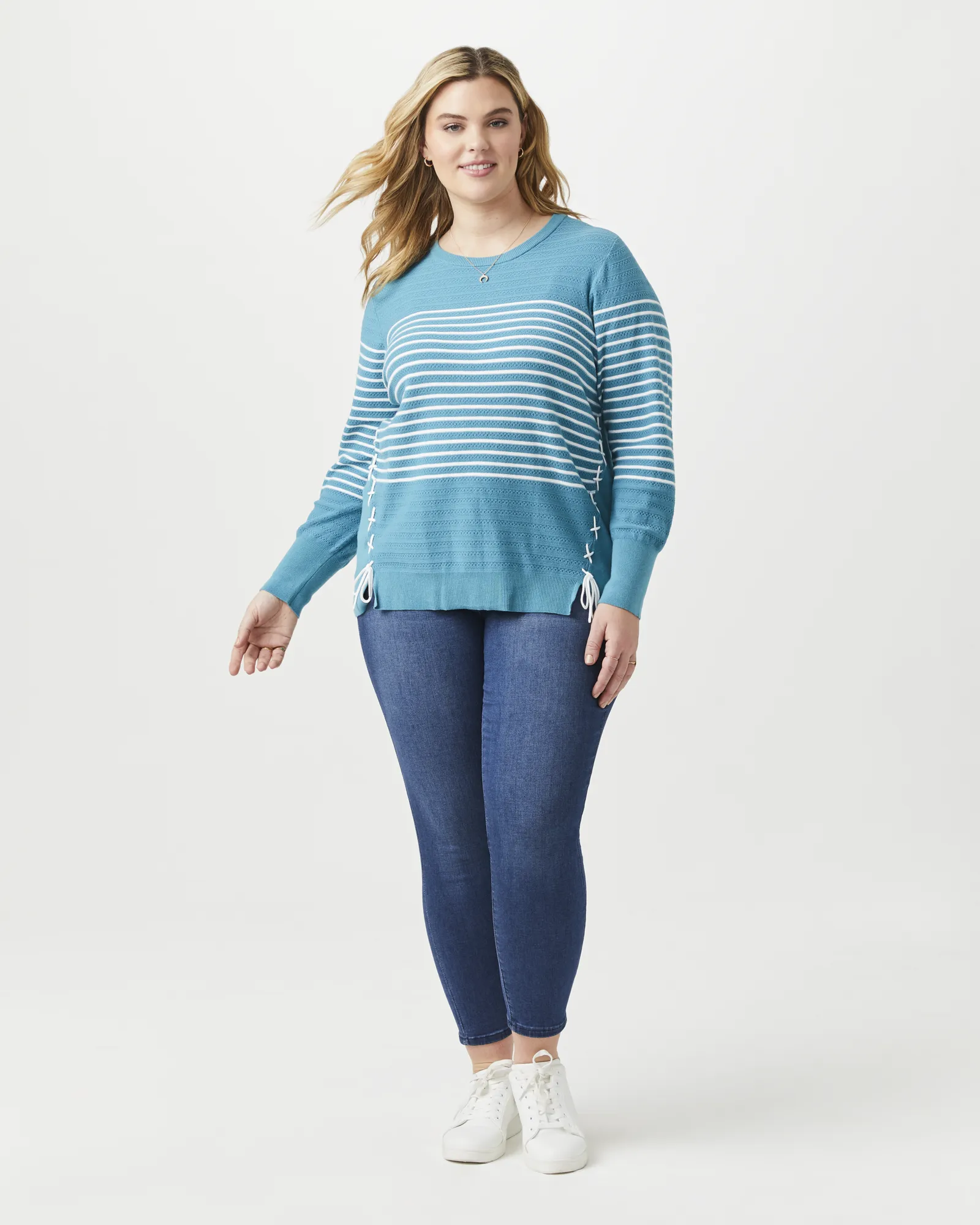 Eliza Striped Sweater | Turquoise / White