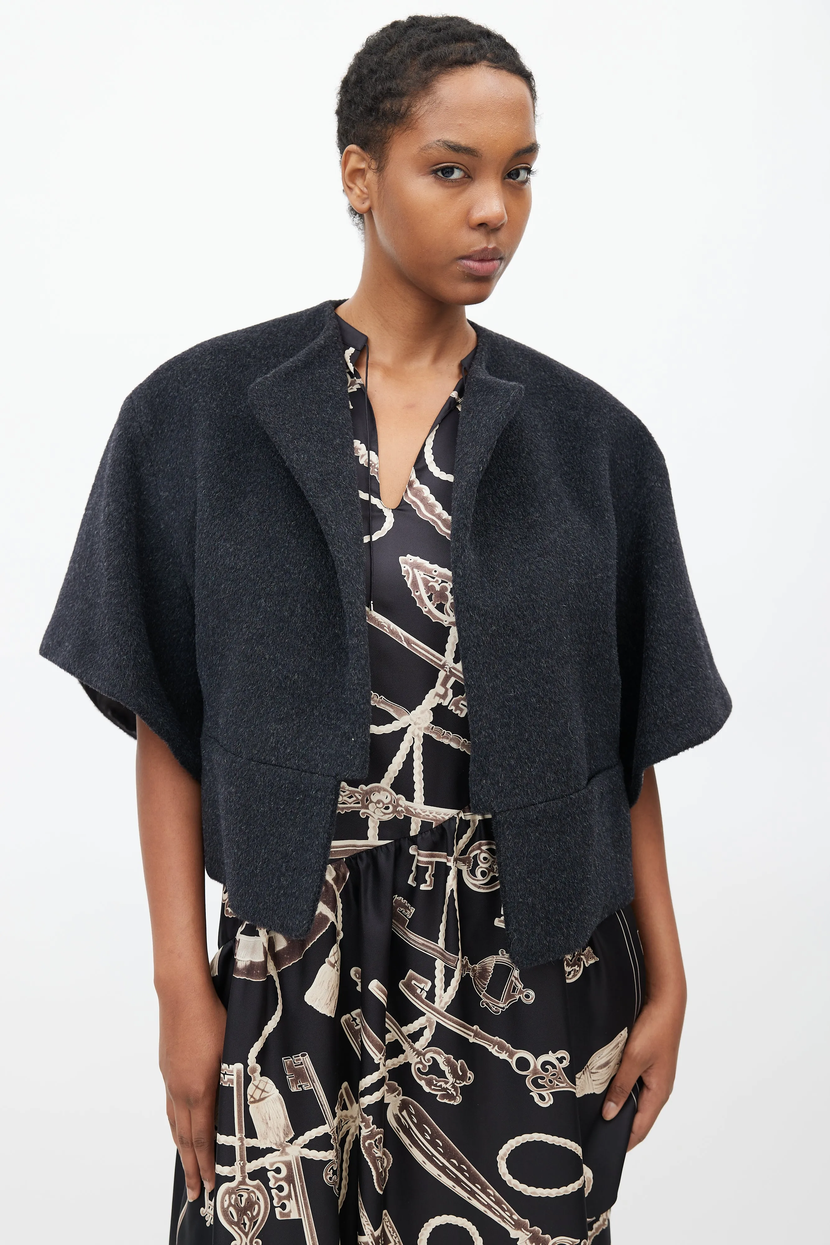 FW 2002 Grey Wool & Leather Lined Short Jacket