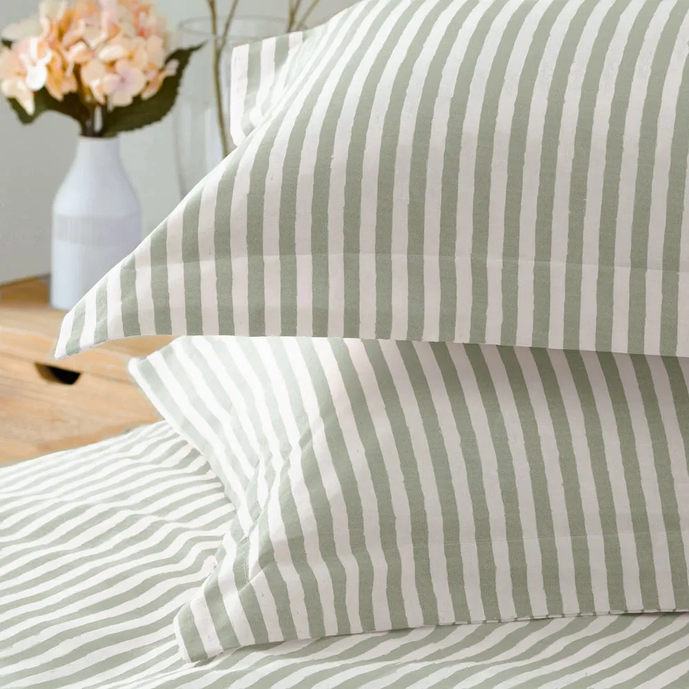 Hebden Mélange Stripe 100% Cotton Duvet Cover Set Eucalyptus