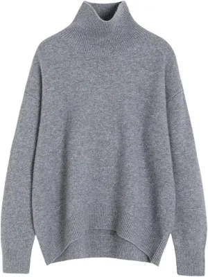 High-Necked Cashmere Sweater for Women Cashmere Thickened Knitted Pullover Women's Loose Lazy Style top