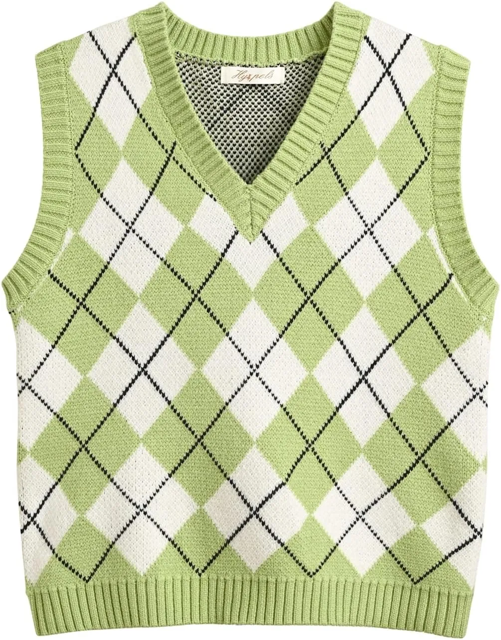 Hyipels Women's Sweater Vest,Y2K Sleeveless Pattern Preppy Style Knitted Crop Tank Top for Girl