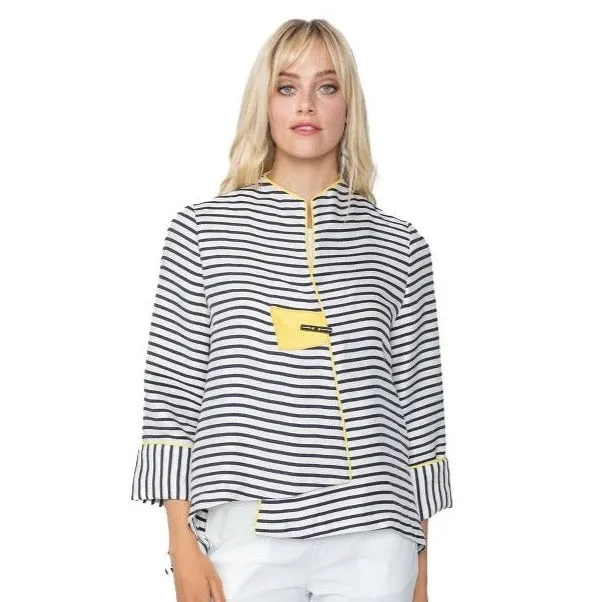 IC Collection Striped Asymmetrical Jacket in Navy  - 5641J