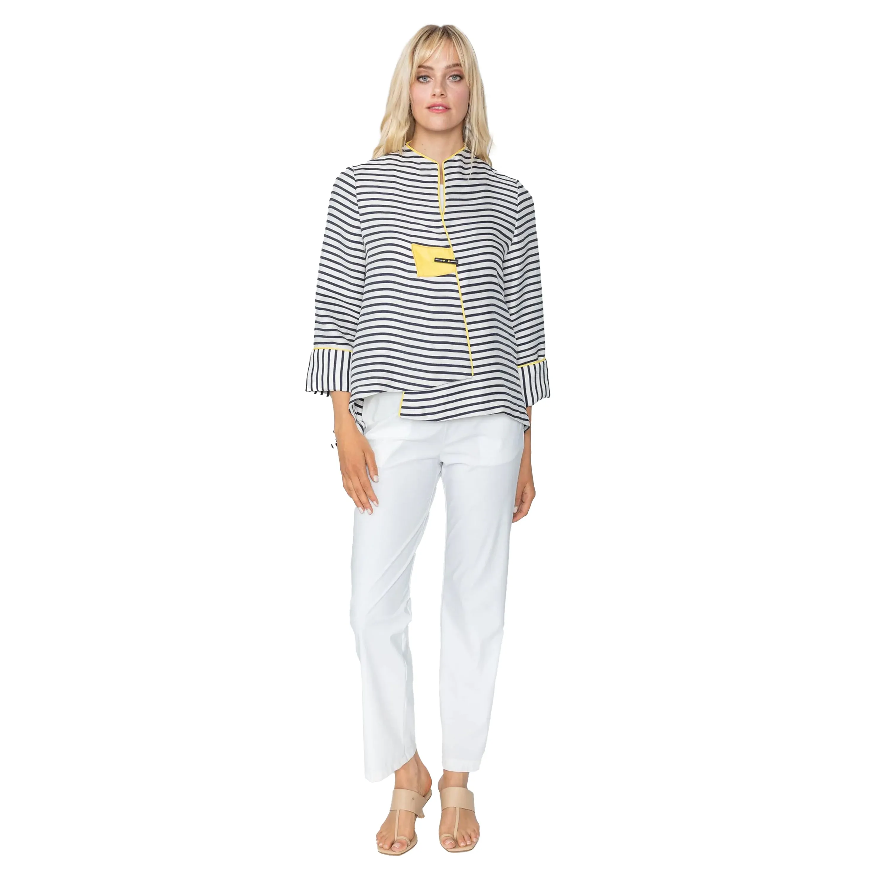 IC Collection Striped Asymmetrical Jacket in Navy  - 5641J