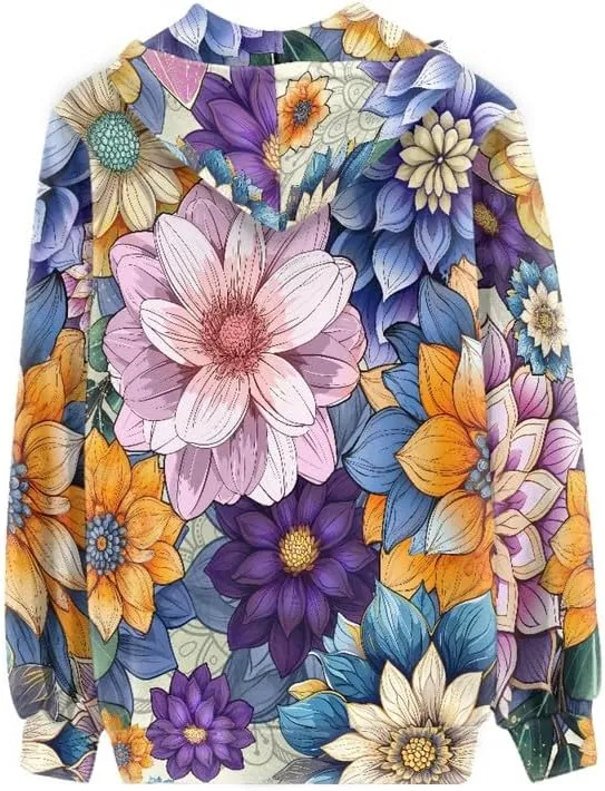 Irisjudy Women's Sport Jackets with Pocket Mexican Hooded Sweatshirt, Island Floral,Cats Hoodie Plus Size Drawstring Coat