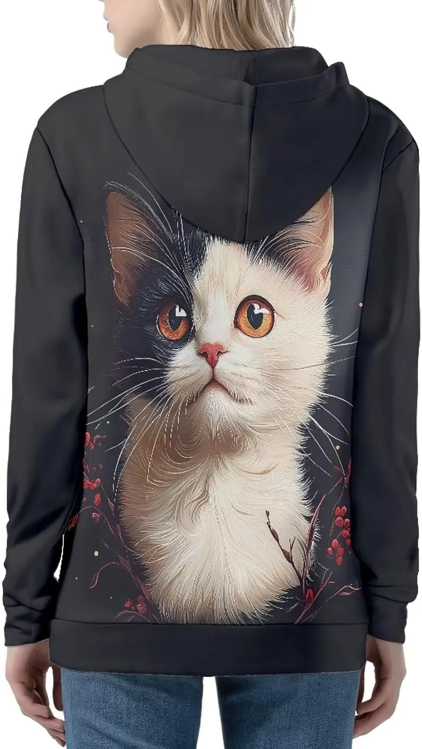 Irisjudy Women's Sport Jackets with Pocket Mexican Hooded Sweatshirt, Island Floral,Cats Hoodie Plus Size Drawstring Coat