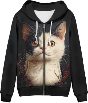 Irisjudy Women's Sport Jackets with Pocket Mexican Hooded Sweatshirt, Island Floral,Cats Hoodie Plus Size Drawstring Coat