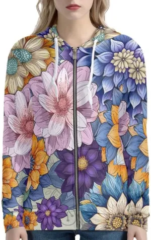 Irisjudy Women's Sport Jackets with Pocket Mexican Hooded Sweatshirt, Island Floral,Cats Hoodie Plus Size Drawstring Coat