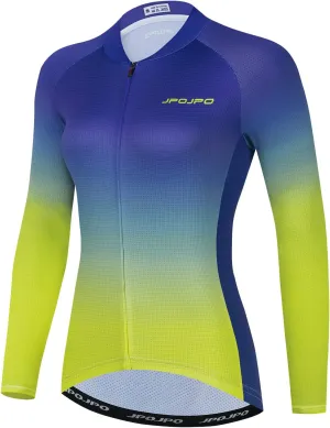 JPOJPO Cycling Jersey Women's Long Sleeve Autumn Pure Color Tops Bike Shirts Gradient Bicycle Jacket S-3XL