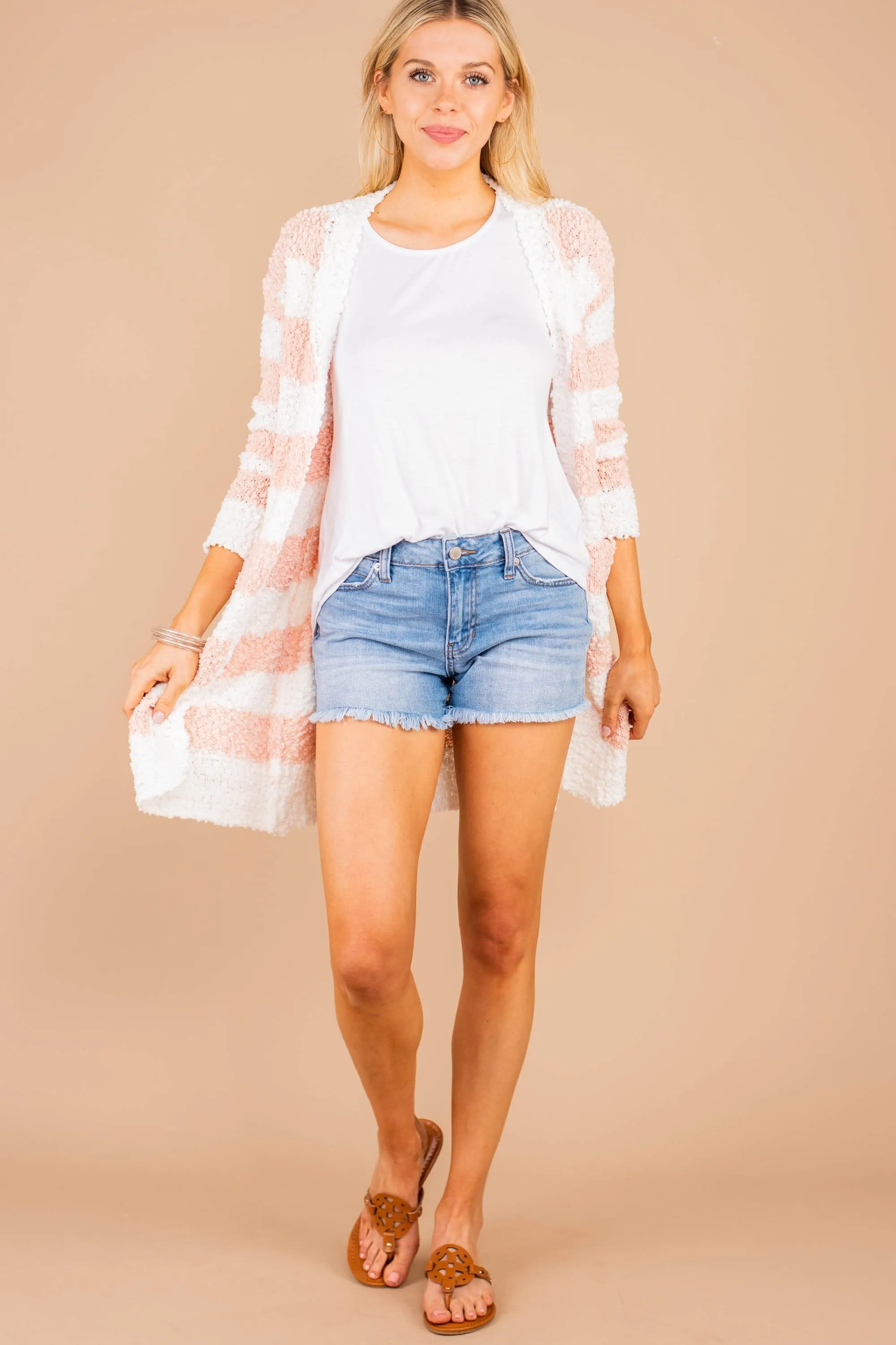 Just Be Honest Blush Pink Striped Popcorn Cardigan