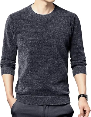 Men's Chenille Crewneck Sweater Long Sleeve Regular Fit Knitted Sweater Winter Fleece Pullover Warm Fleece Lined Sweatshirts