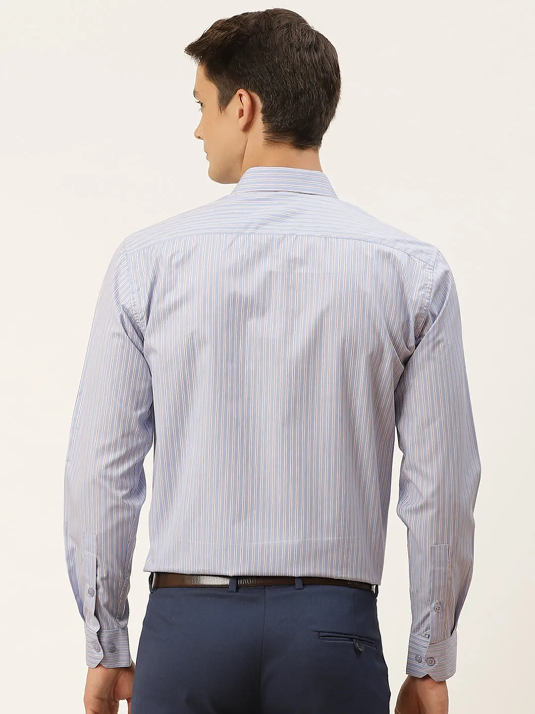 Mens Cotton Blue Striped Formal Shirt - Sojanya
