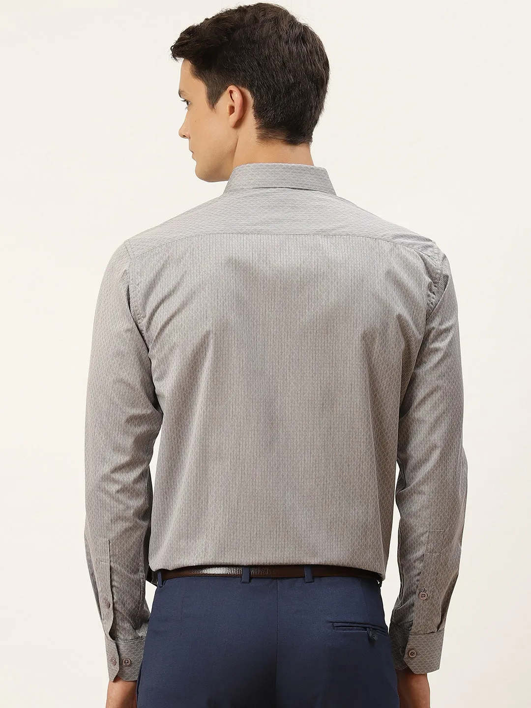 Mens Cotton Grey & Off White Striped Formal Shirt - Sojanya