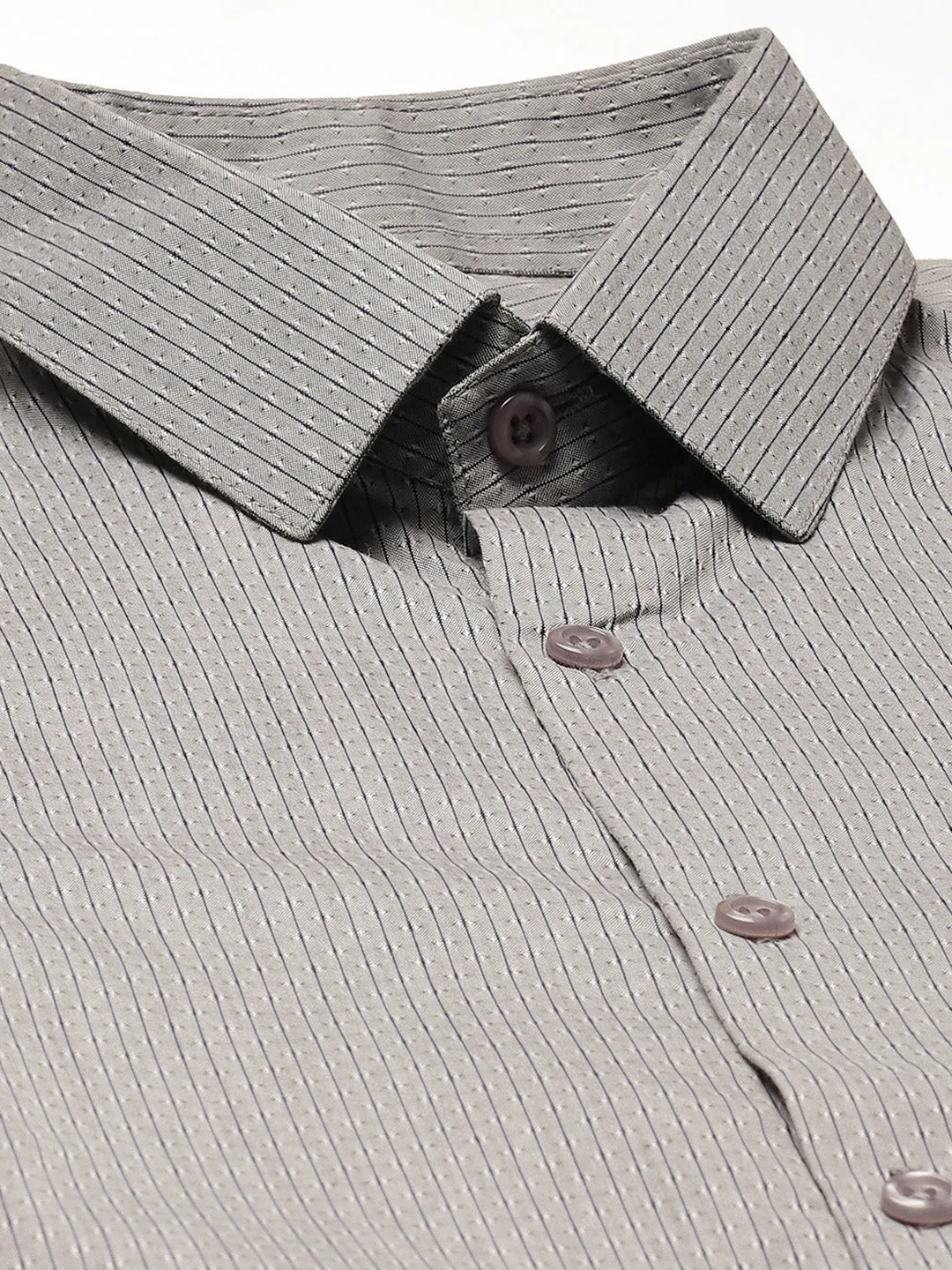 Mens Cotton Grey & Off White Striped Formal Shirt - Sojanya