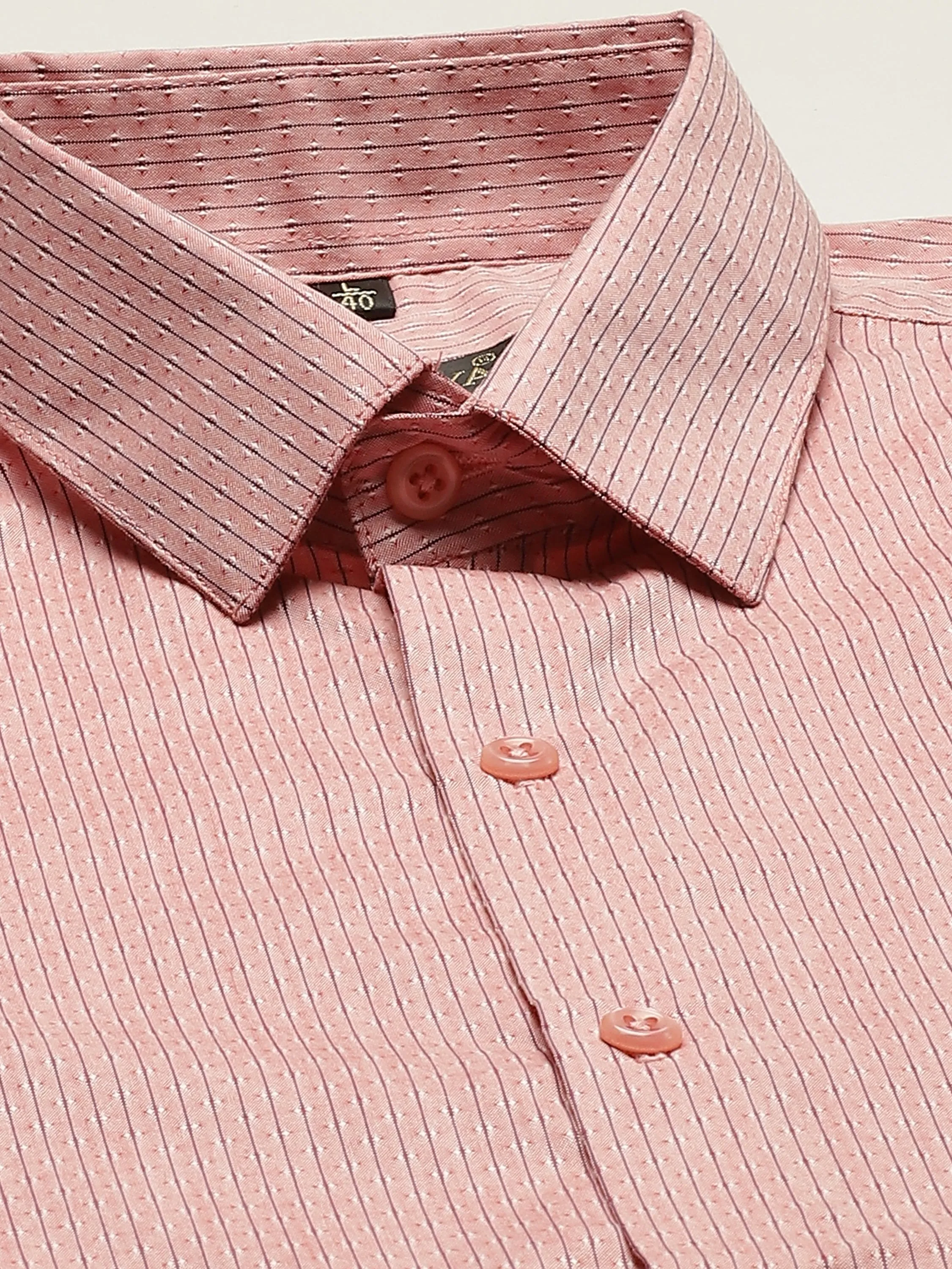 Mens Cotton Peach & Navy Blue Striped Formal Shirt - Sojanya