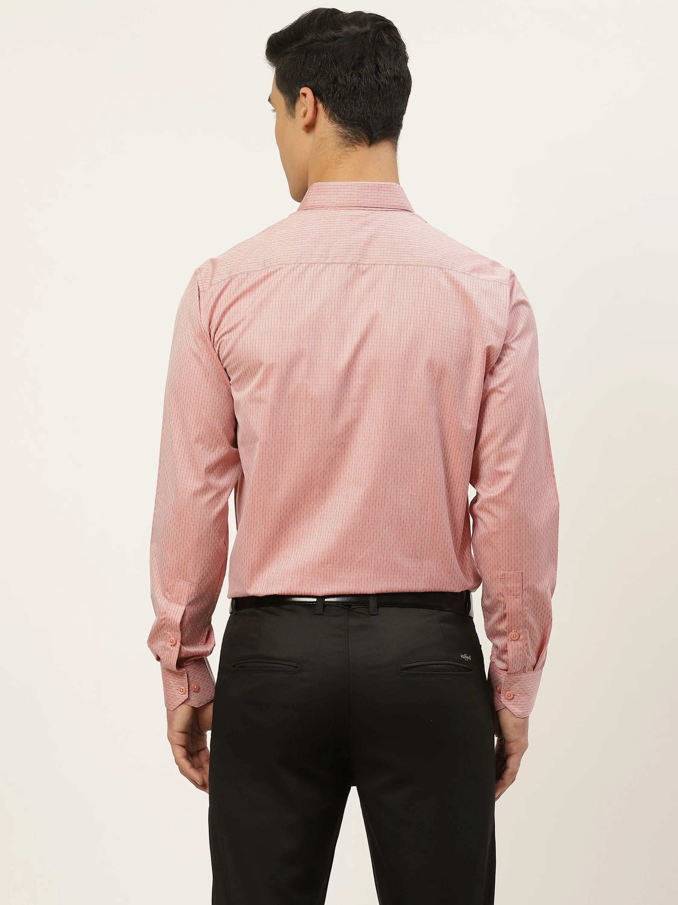 Mens Cotton Peach & Navy Blue Striped Formal Shirt - Sojanya