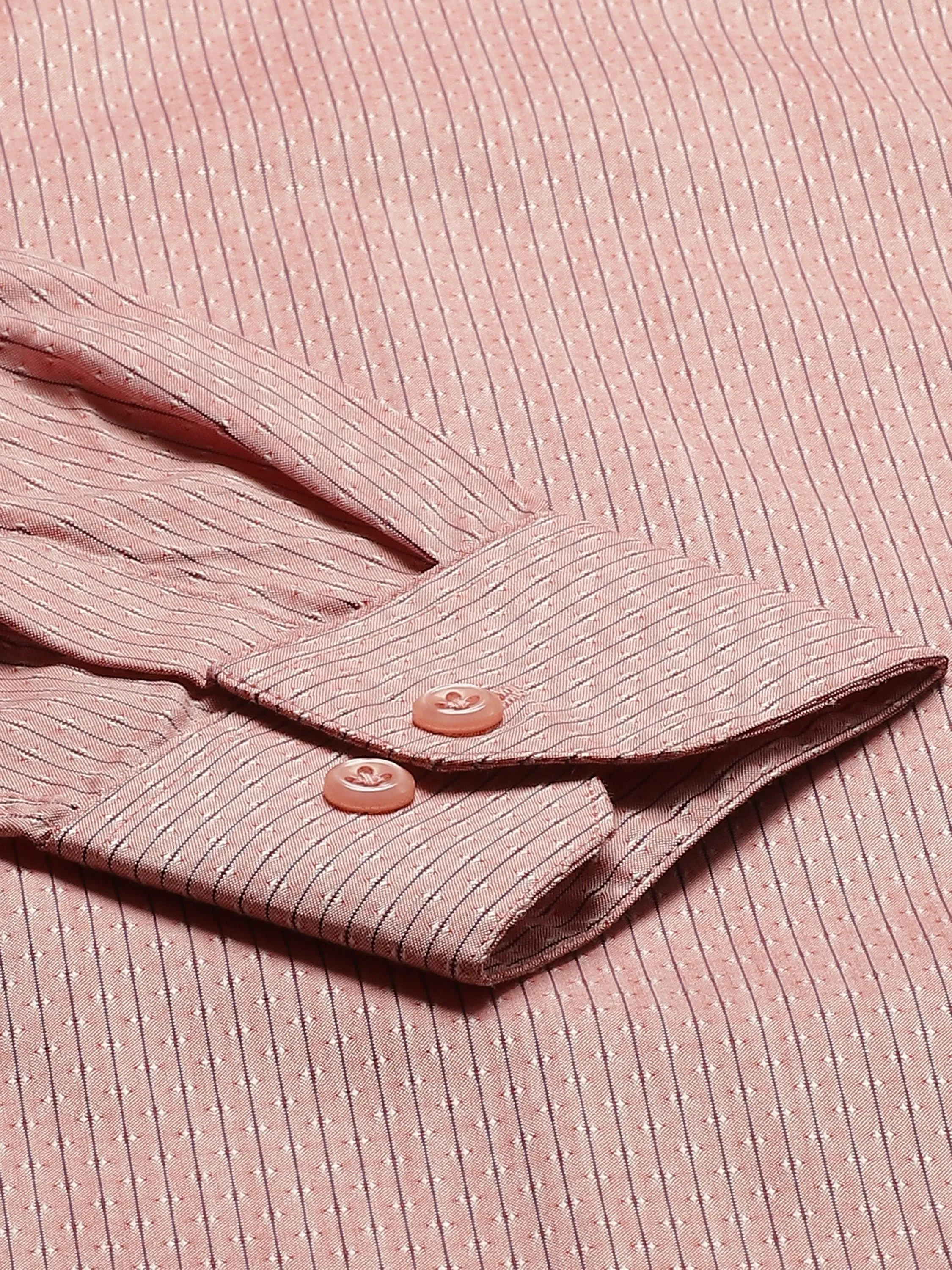 Mens Cotton Peach & Navy Blue Striped Formal Shirt - Sojanya