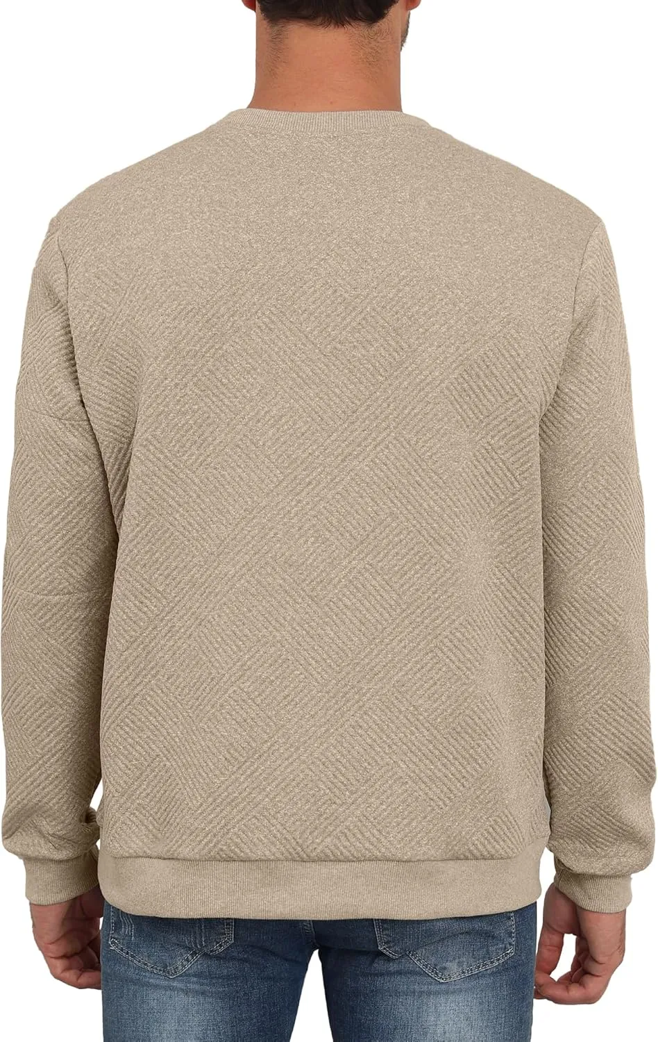 Men's Crewneck Sweatshirts with Arm Pocket Long Sleeve Pullover Sweater Geometric Texture Sweatshirt Lightweight