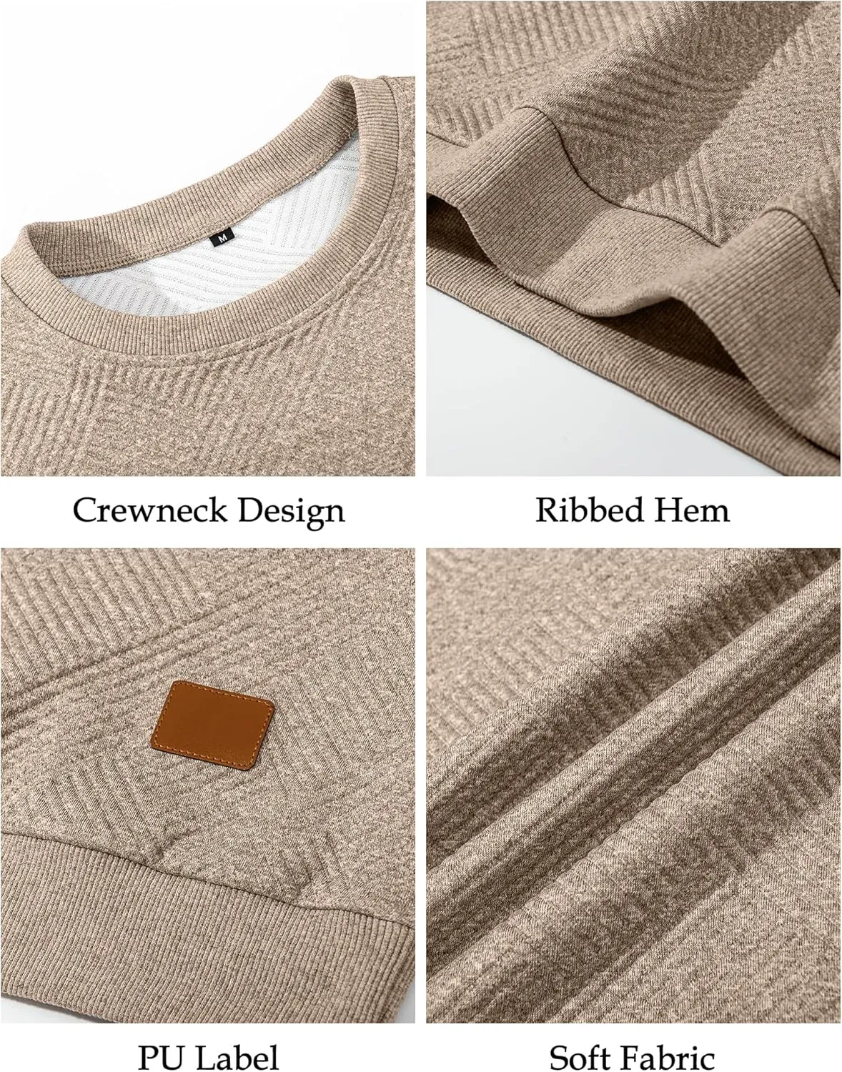 Men's Crewneck Sweatshirts with Arm Pocket Long Sleeve Pullover Sweater Geometric Texture Sweatshirt Lightweight