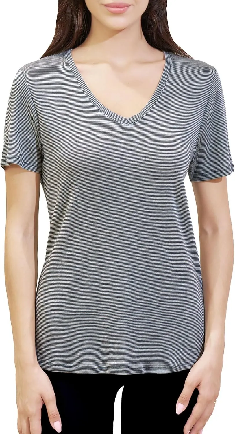 Merino Protect 100% Merino Wool V Neck T-Shirt for Women Short Sleeve Base Layers Odor Resistance Tops for Outdoor Hiking
