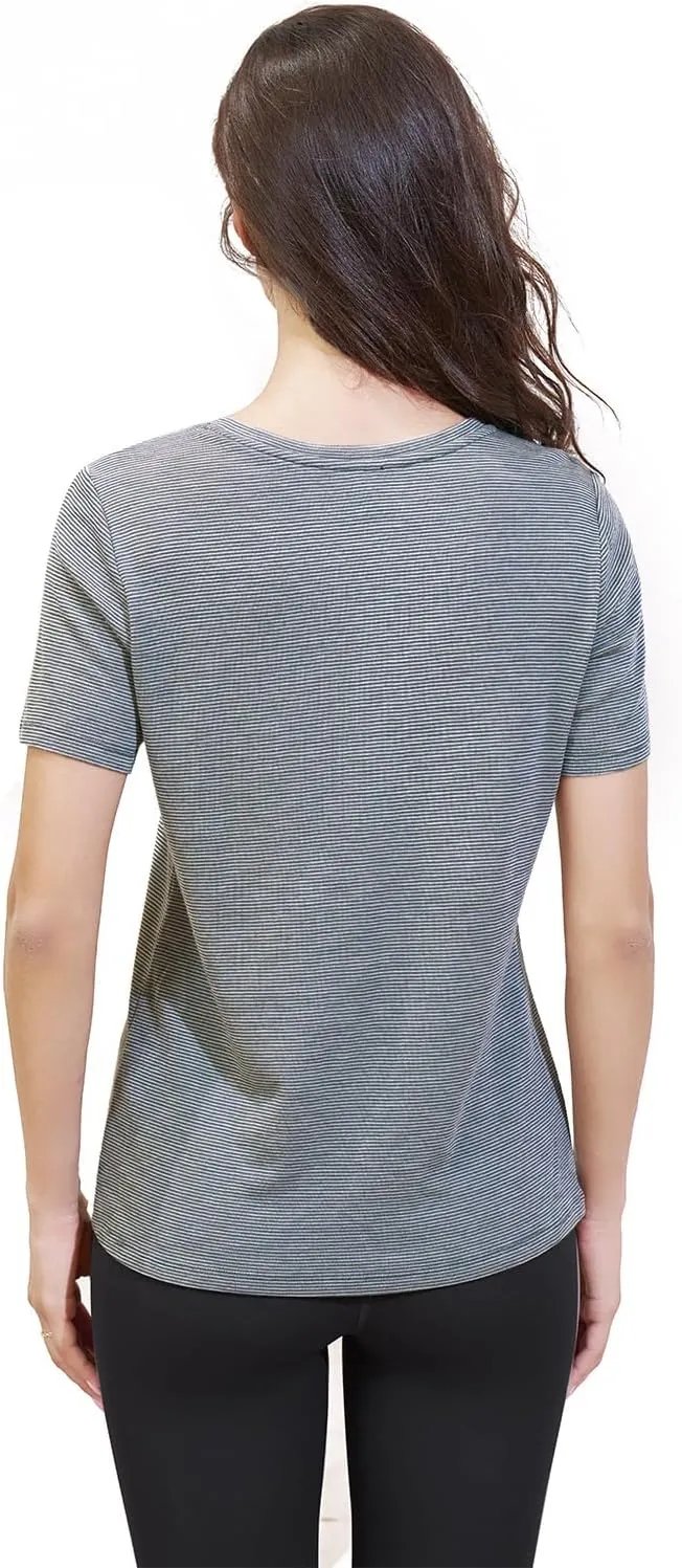Merino Protect 100% Merino Wool V Neck T-Shirt for Women Short Sleeve Base Layers Odor Resistance Tops for Outdoor Hiking