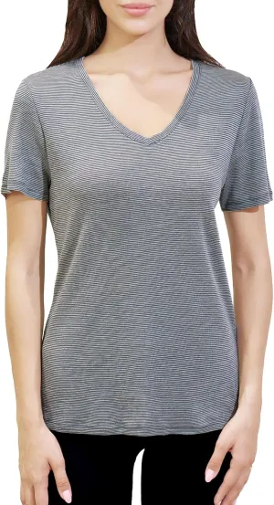 Merino Protect 100% Merino Wool V Neck T-Shirt for Women Short Sleeve Base Layers Odor Resistance Tops for Outdoor Hiking