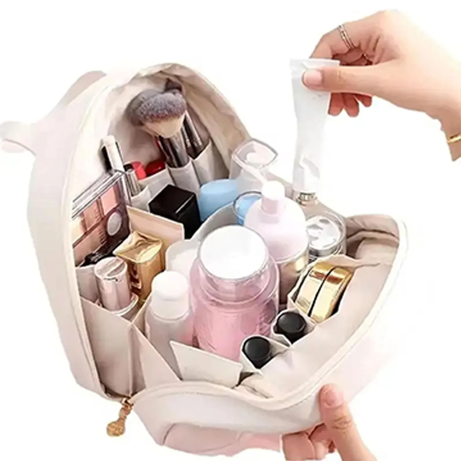 Multi-Layered Shell-Shaped Cosmetic Bag, Portable Large Capacity PU Shell Waterproof Handbag Style Cosmetic Bag, Premium Makeup Bag with Compartments (Black)