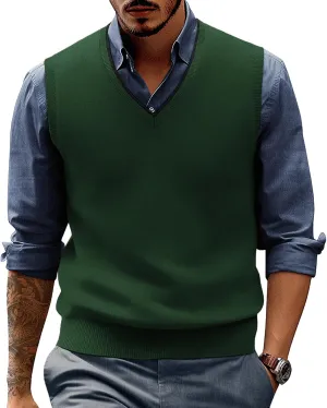 PJ PAUL JONES Mens Sweater Vest Wool Blended Knitted Vest Sweaters V-Neck Sleeveless Pullover Vests