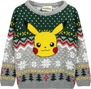 Pokemon Kids Christmas Jumper | Style Options Festive Holiday Pikachu Long Sleeve Knitted Warm Sweater for Children