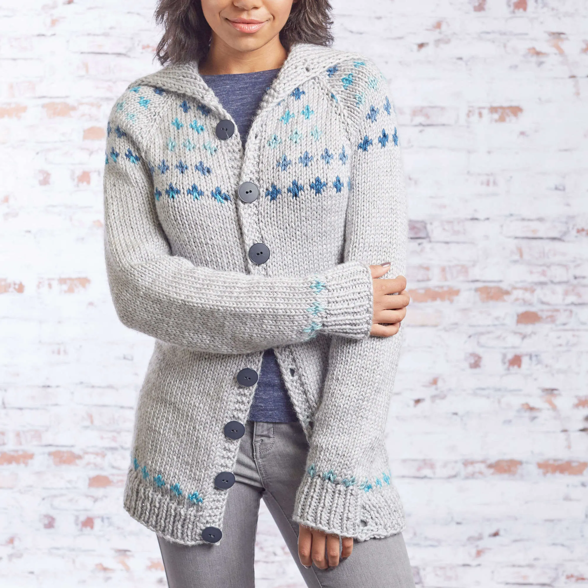Red Heart Knit Fair Isle Sweater Coat