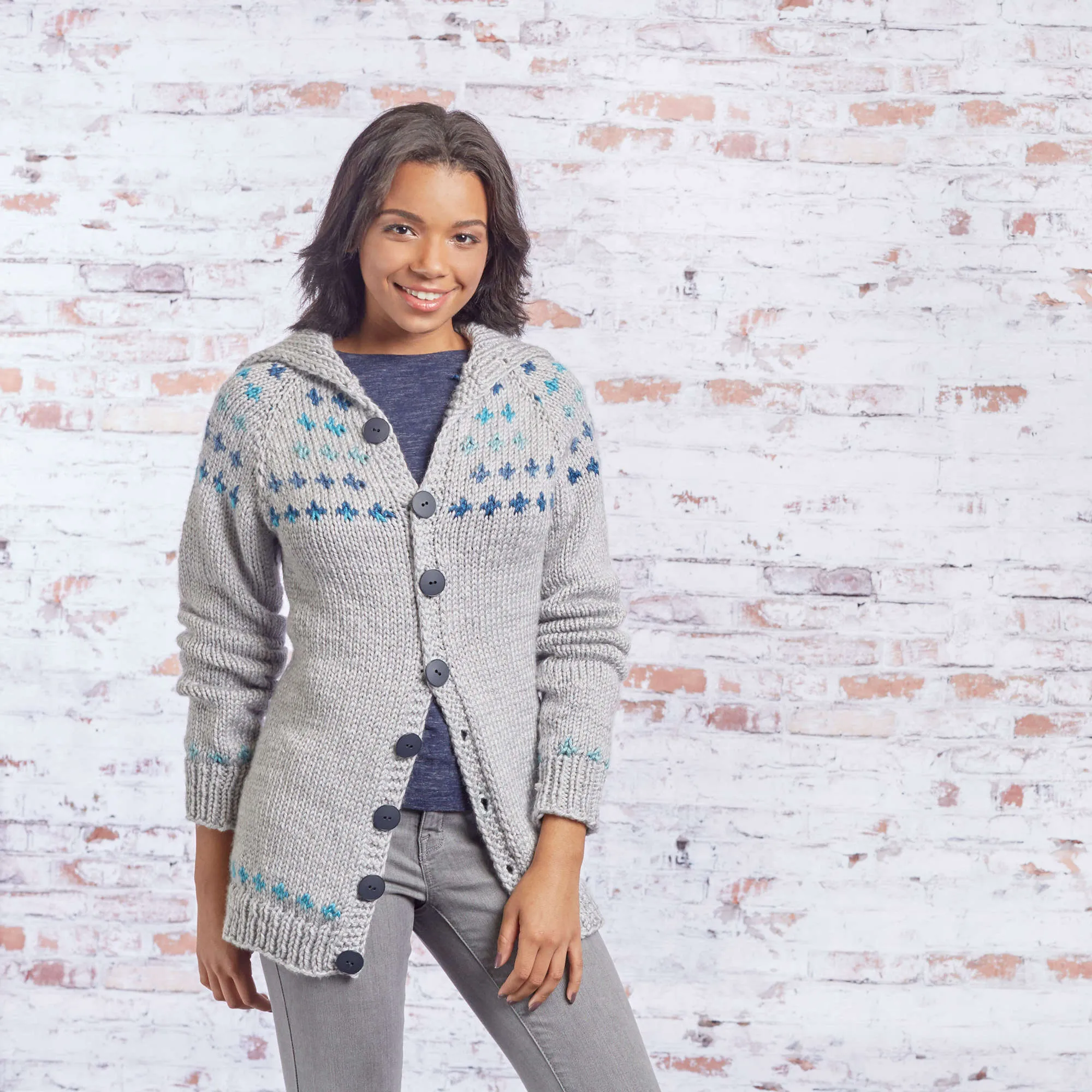 Red Heart Knit Fair Isle Sweater Coat