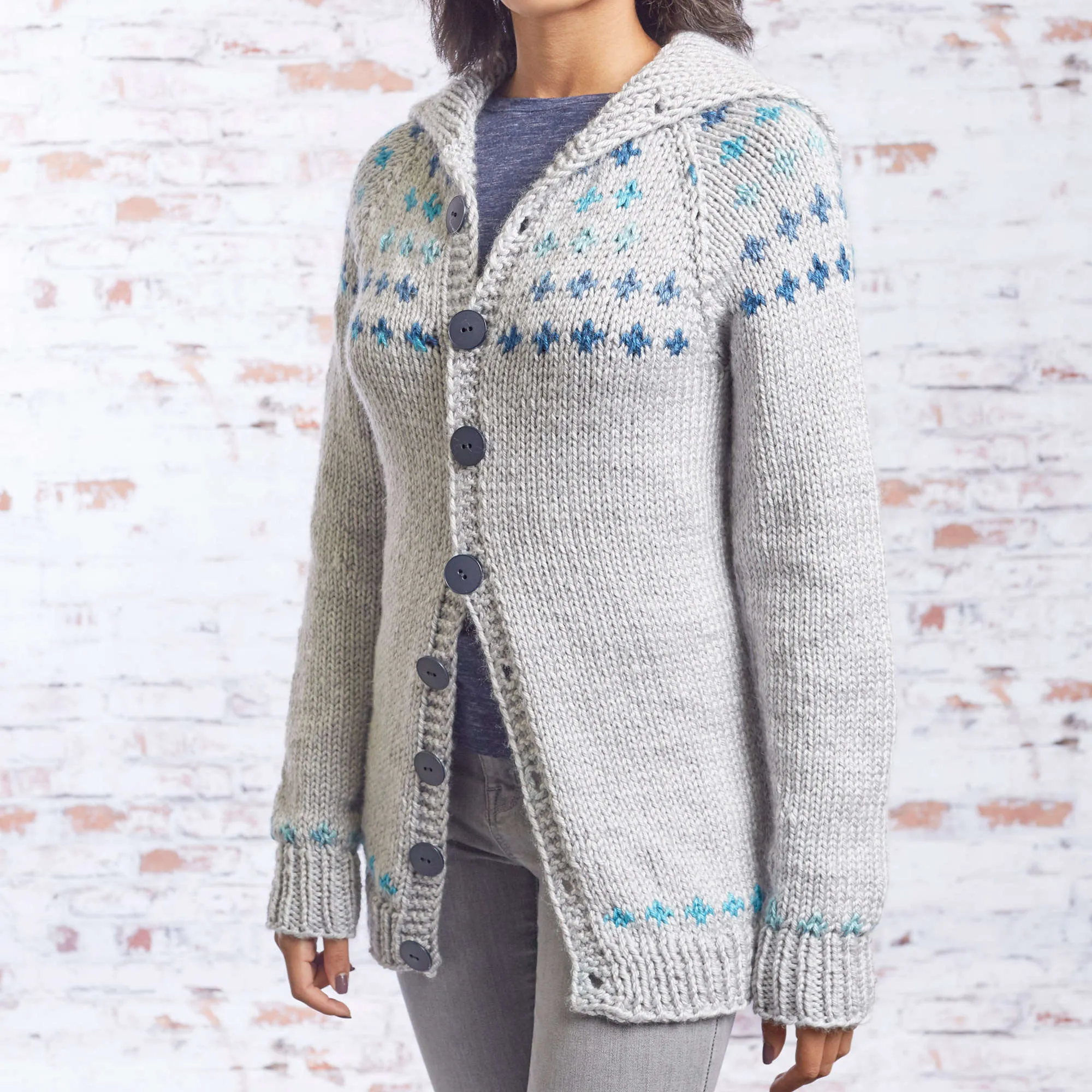 Red Heart Knit Fair Isle Sweater Coat