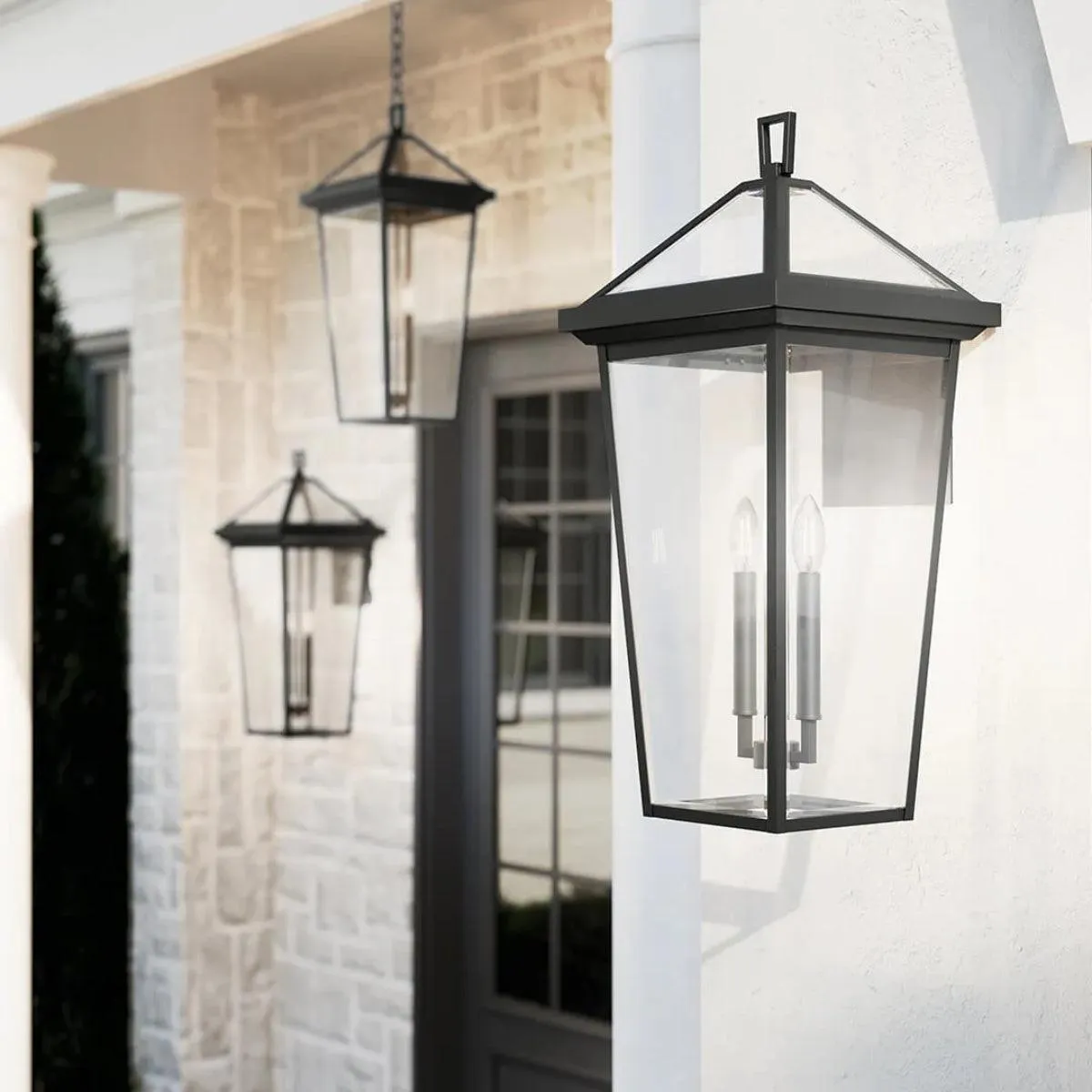 Regenge 26 In 2-Lights Outdoor Wall Light With Clear Beveled Glass, Black Finish