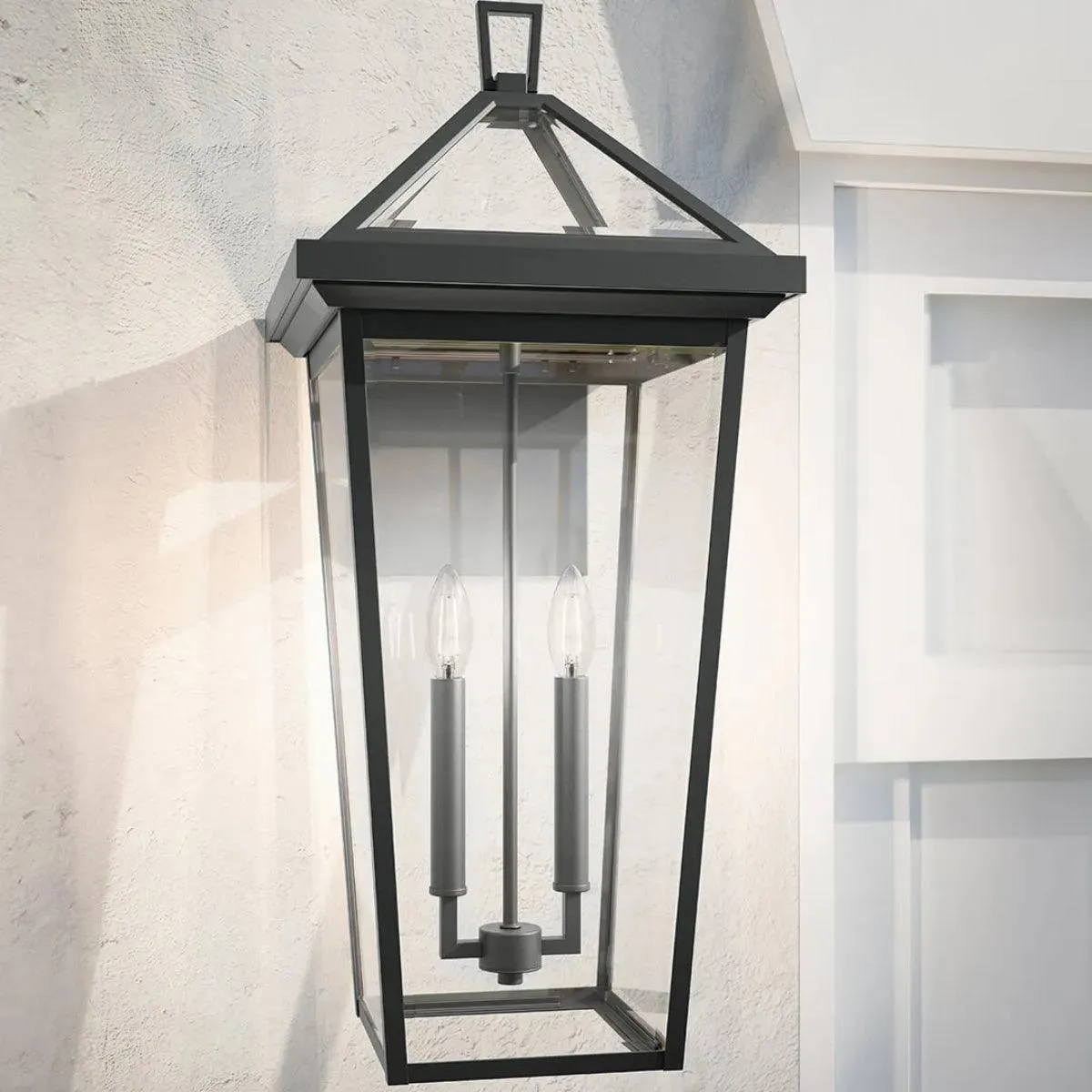 Regenge 26 In 2-Lights Outdoor Wall Light With Clear Beveled Glass, Black Finish