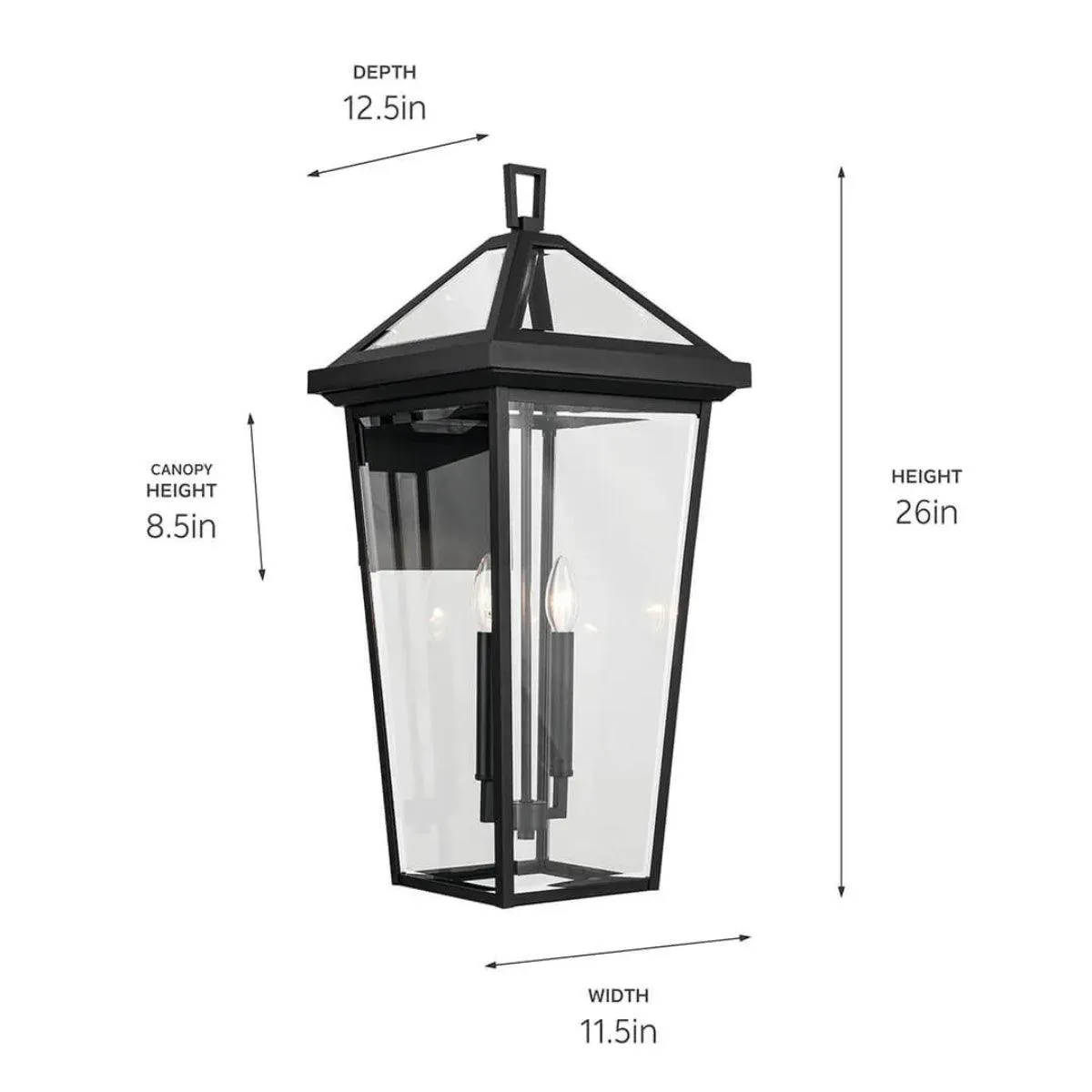 Regenge 26 In 2-Lights Outdoor Wall Light With Clear Beveled Glass, Black Finish