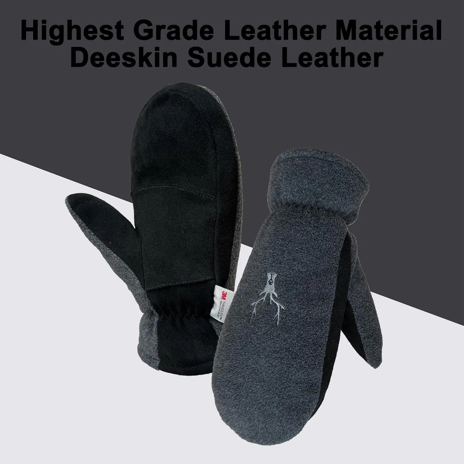 SKYDEER Upgraded Winter Mittens with Soft Deerskin Suede Leather & Thermal Polar Fleece & Warm C100G 3M Thinsulate Insulation