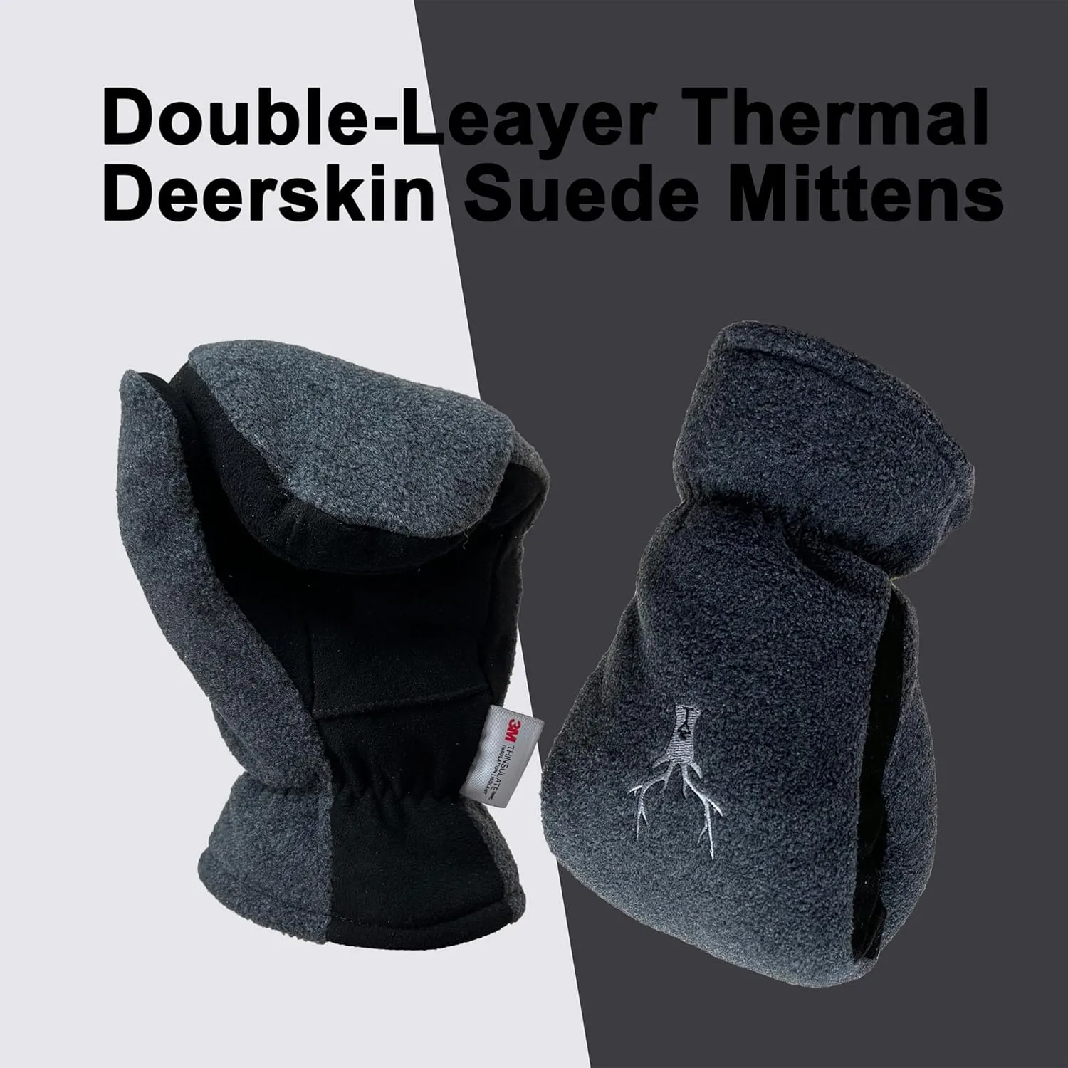 SKYDEER Upgraded Winter Mittens with Soft Deerskin Suede Leather & Thermal Polar Fleece & Warm C100G 3M Thinsulate Insulation