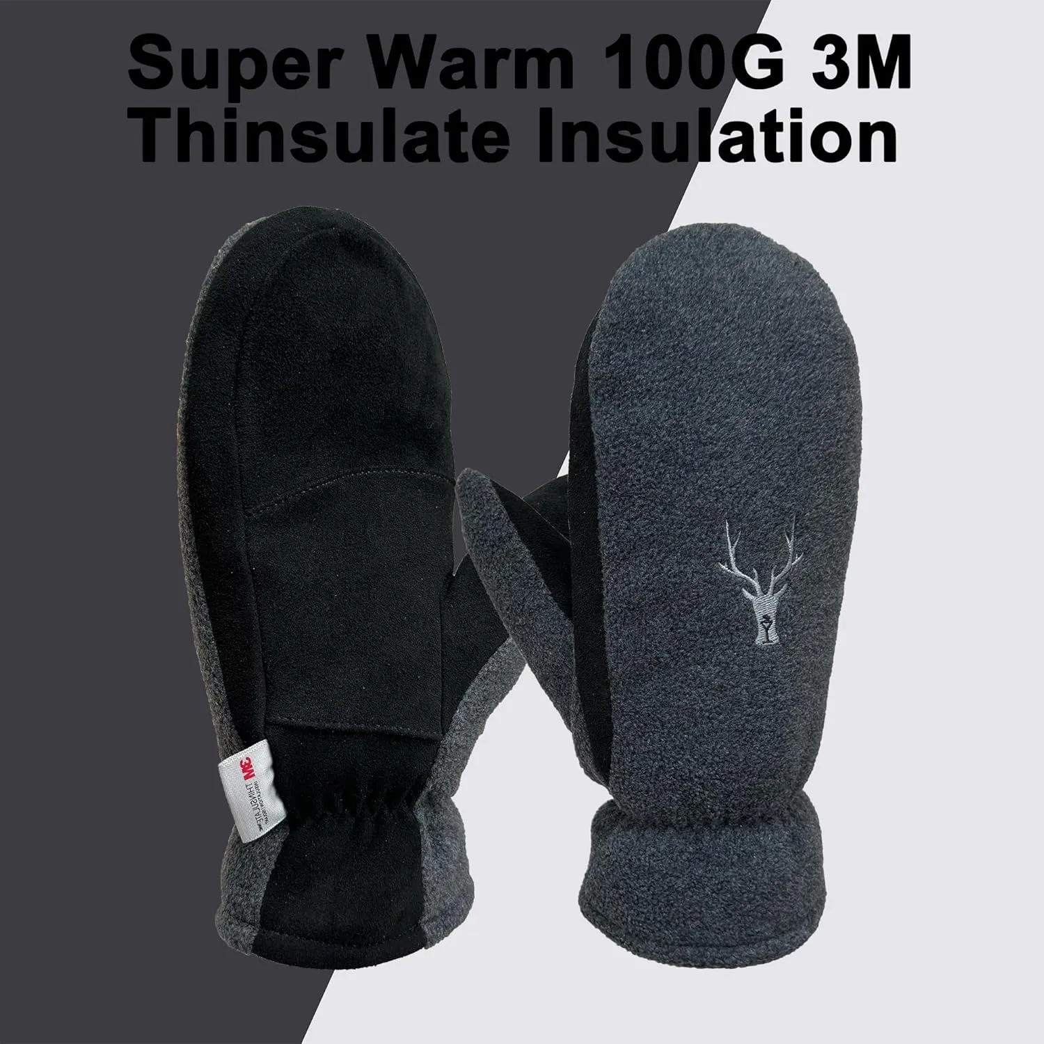 SKYDEER Upgraded Winter Mittens with Soft Deerskin Suede Leather & Thermal Polar Fleece & Warm C100G 3M Thinsulate Insulation