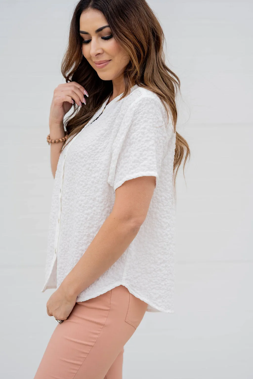 Subtle Raised Floral Button Up Blouse