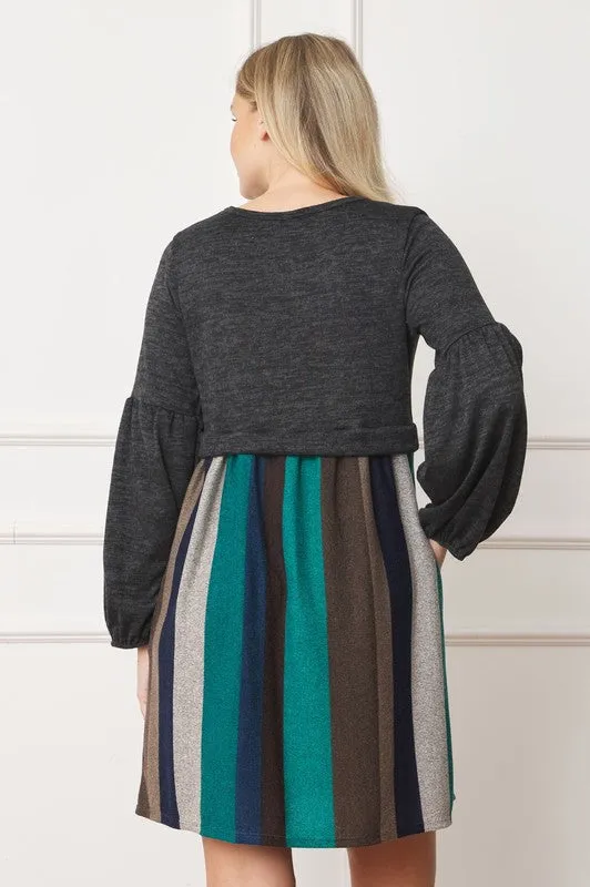 TEEK - Balloon Sleeve Crop Illusion Pullover Dress