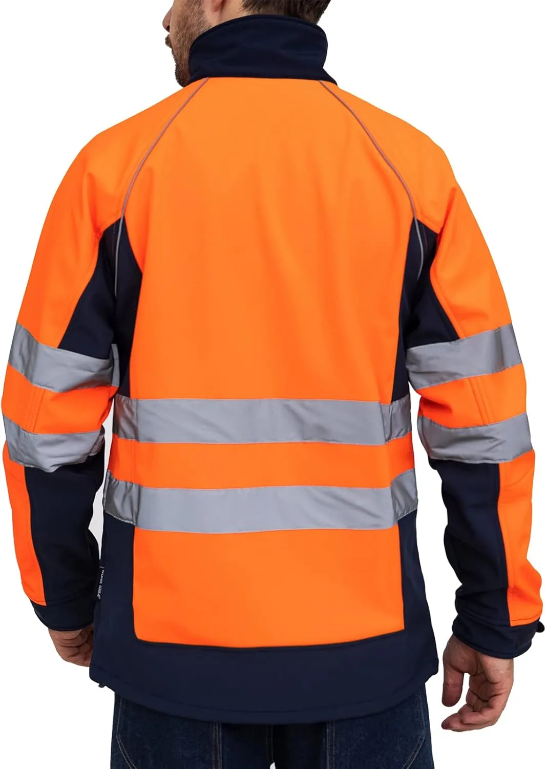 WORK IDEA Men's Safety Jacket High Visibility Reflective Softshell Jacket Hi-Vis Waterproof and Windbreaker with Fleece Lined
