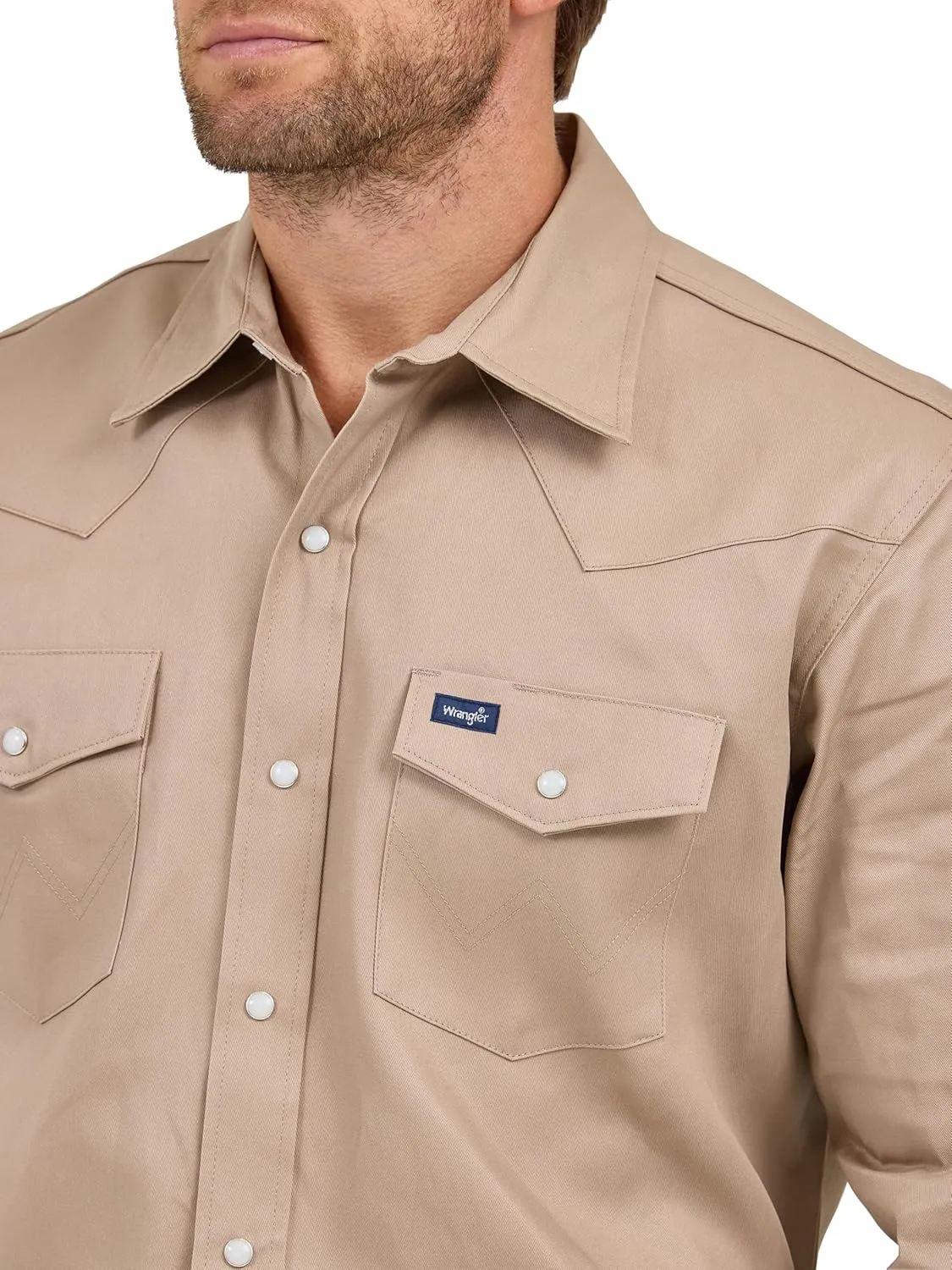 Wrangler Men's Cowboy Cut Work Western Long-Sleeve Snap Work Shirt Firm Finish