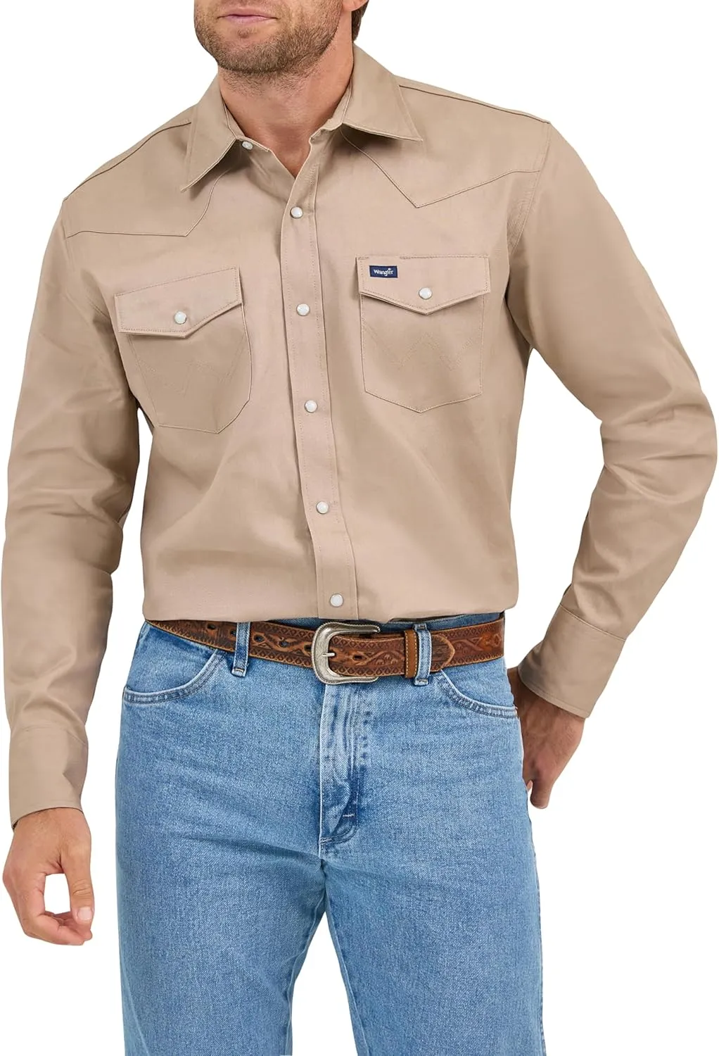 Wrangler Men's Cowboy Cut Work Western Long-Sleeve Snap Work Shirt Firm Finish