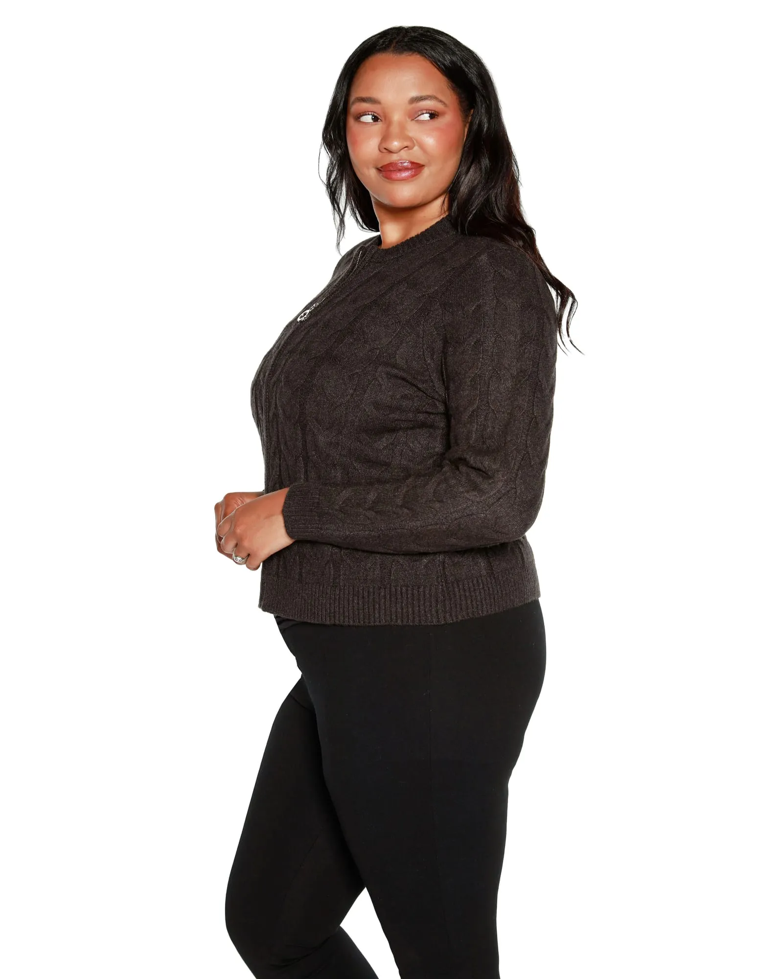 Zip Cable Sweater | Heather Charcoal