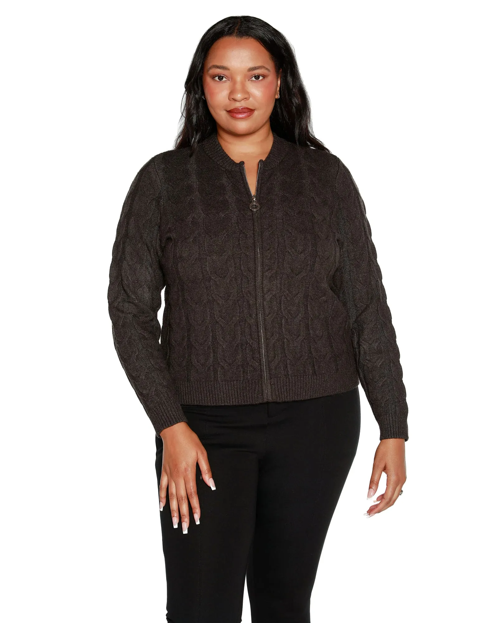 Zip Cable Sweater | Heather Charcoal